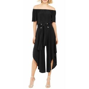 MSK Womens Black Off The Shoulder Ring Belted‎ Wide Leg Jumpsuit Size M EUC